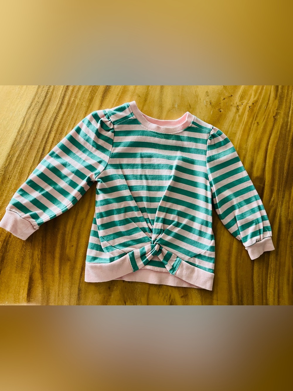 SEED Heritage (3T) Girls' Pink & Teal Striped Knot-Front Long Sleeve Top